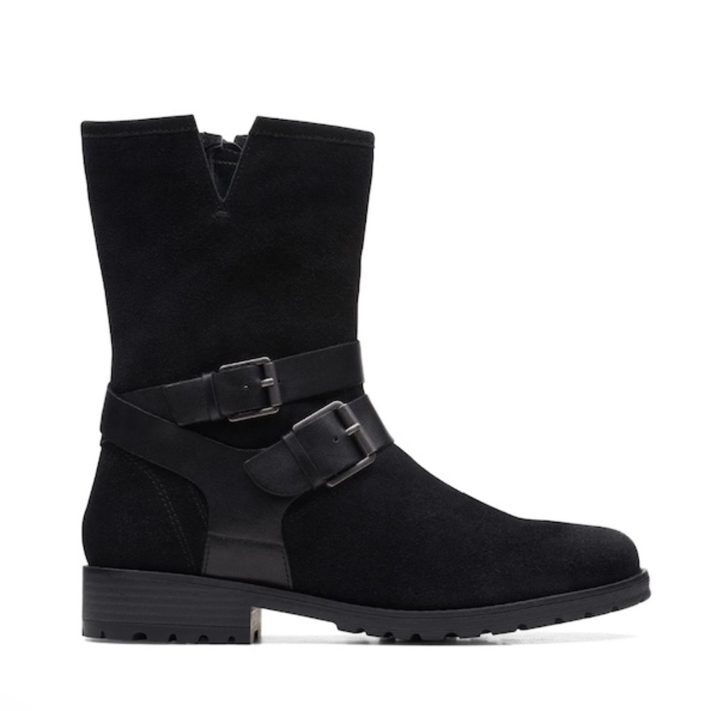 Clarks Womens Clarkwell Mid Black Suede Zipper Boots (NWT)